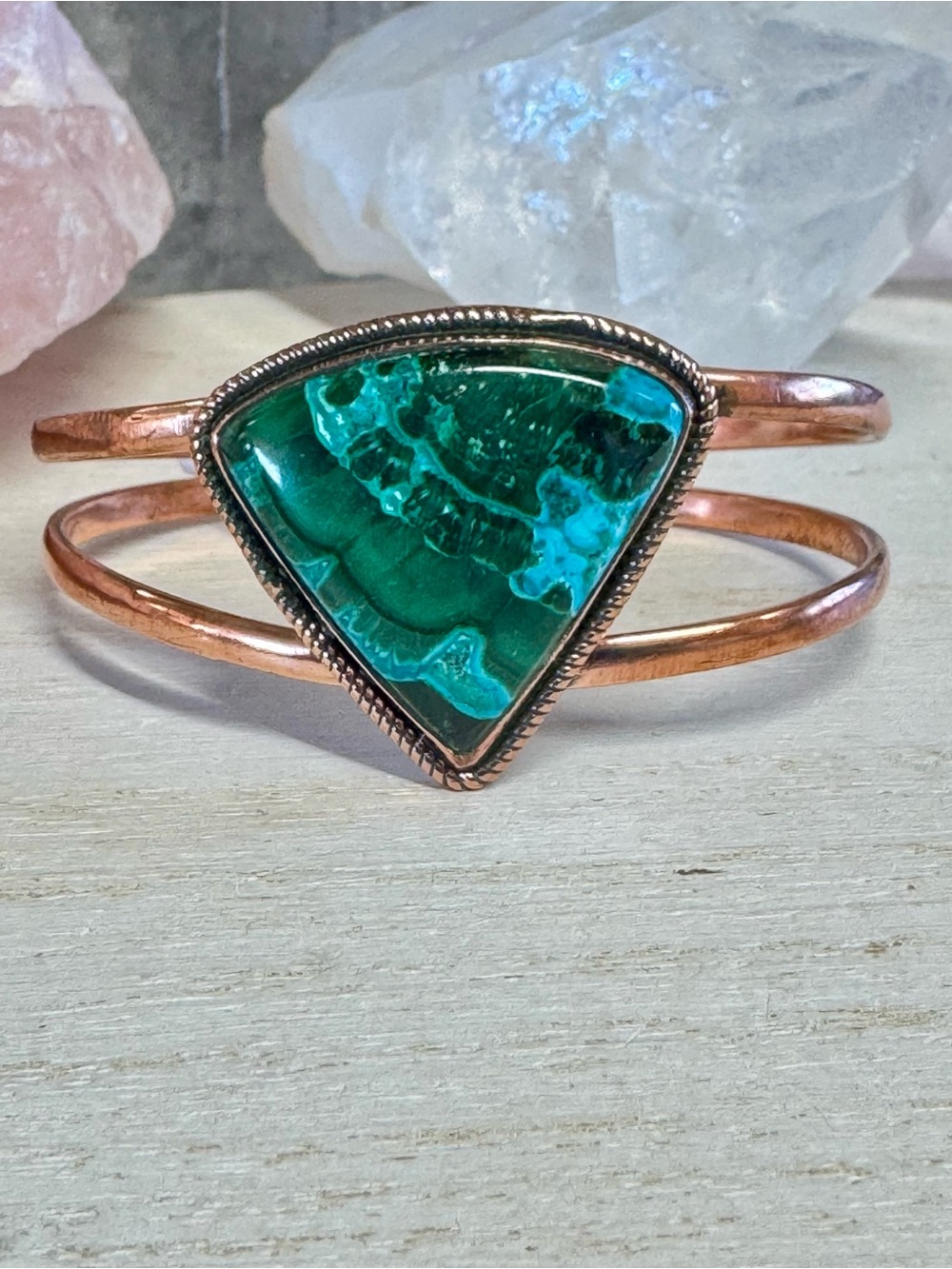 Malachite & Chrysocolla Triangle Copper Cuff Bracelet - Adjustable